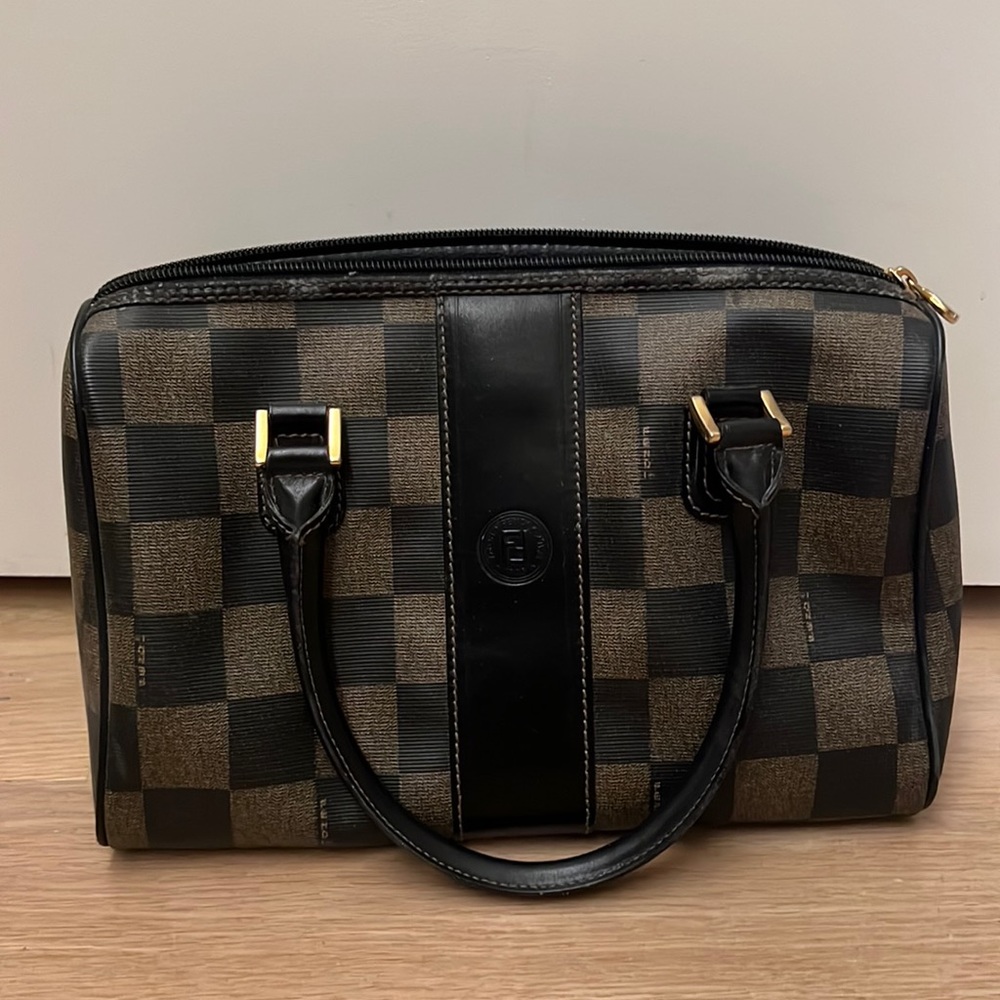 Vintage Fendi Pequin Check Satchel Coated Canvas